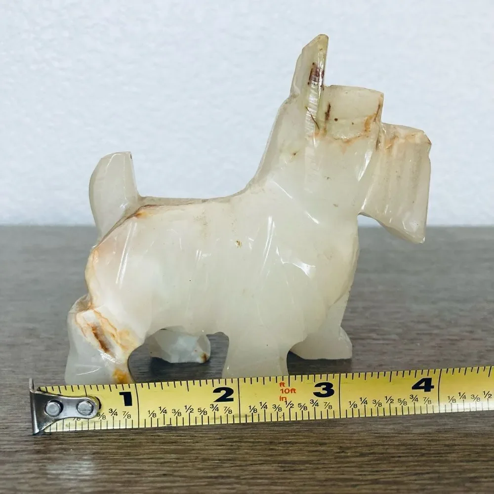 Vintage Carved Ivory Marble Tan Schnauzer Dog Figurine